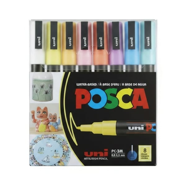 Uniball Posca poster markörü ince uçlu soft renk 8'li set görünümü
