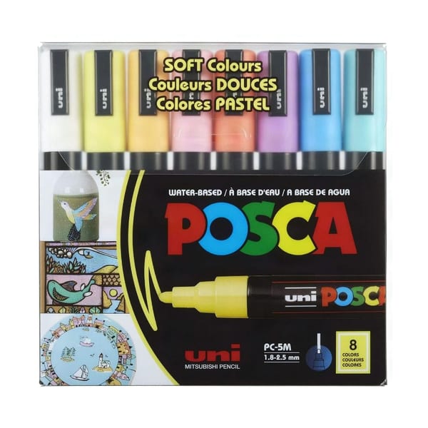 Uniball Posca poster markörü orta uçlu soft renk 8'li set görünümü
